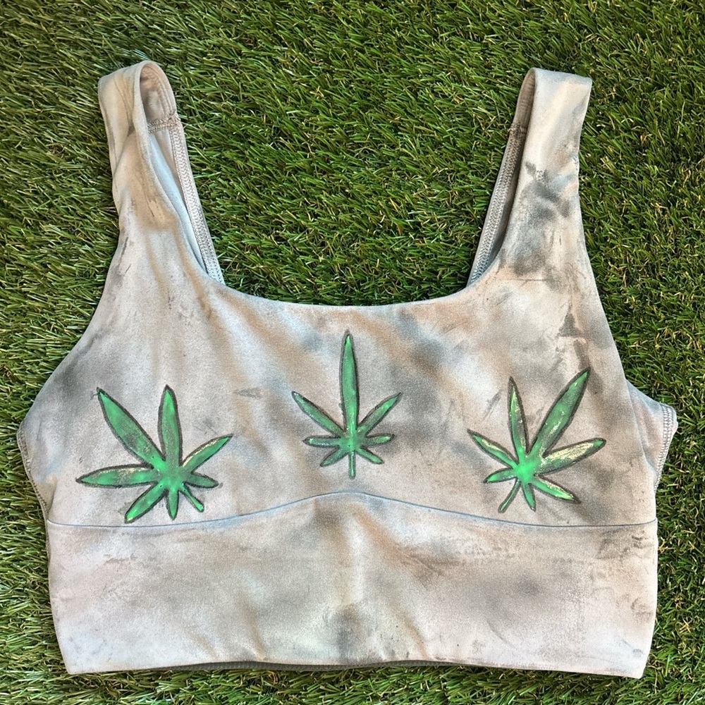 Weed Leaf Sports Bra Black Light Glow in the Dark Size S